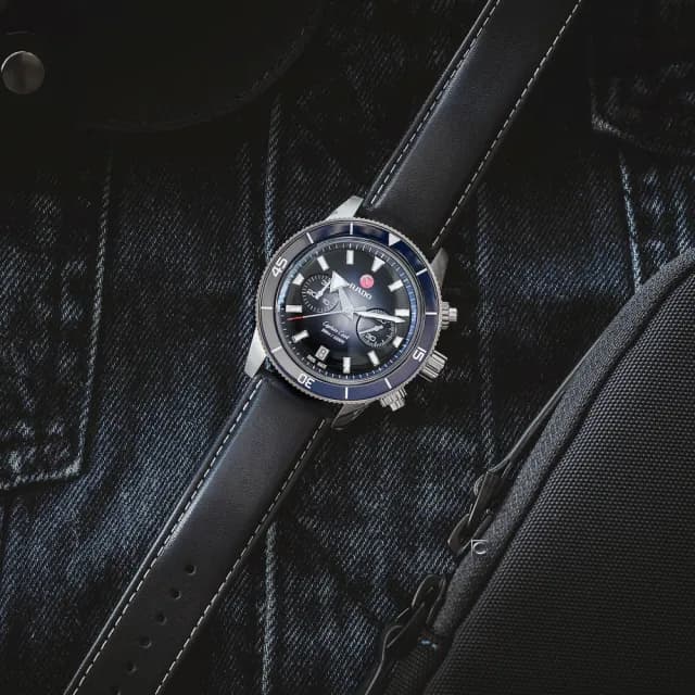 【Rado 雷達表】Captain Cook 庫克船長300米潛水計時機械錶-藍/43mm R02送禮推薦(R32145208)