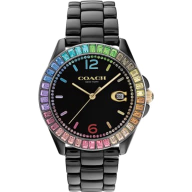 【COACH】Greyson 彩色水晶C字陶瓷女錶-黑/36mm 520禮物 送禮 手錶(CO14504018)