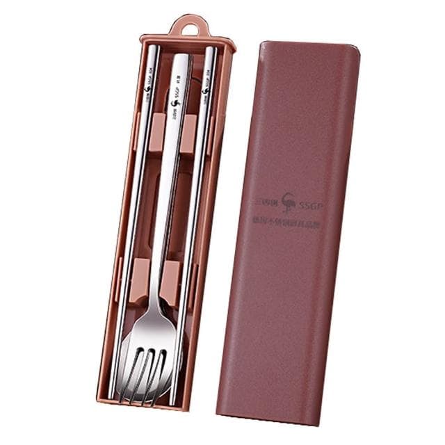 【PUSH!】餐具廚房用品304不銹鋼叉子勺子筷子三件套勺叉(便攜餐具套裝E178)