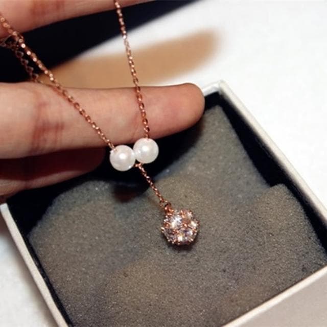 【米蘭精品】現貨+預購 玫瑰金項鍊珍珠吊墜(氣質百搭鑲鑽情人節生日聖誕節交換禮物女飾品73jp63)