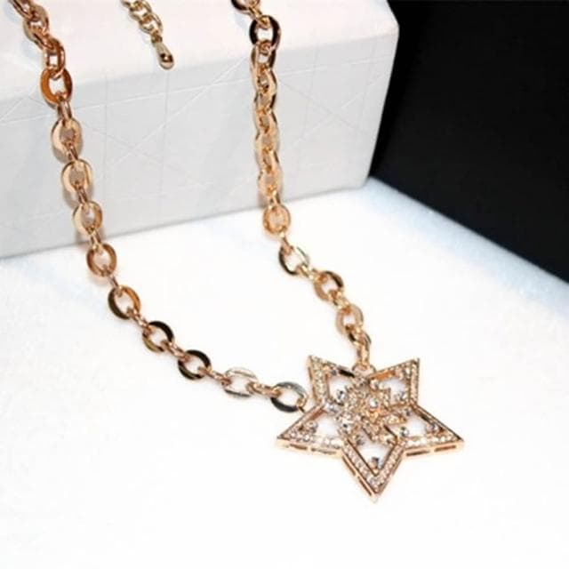 【米蘭精品】現貨+預購 玫瑰金項鍊鑲鑽吊墜(時尚獨特五角星生日情人節聖誕節交換禮物女飾品73jp59)