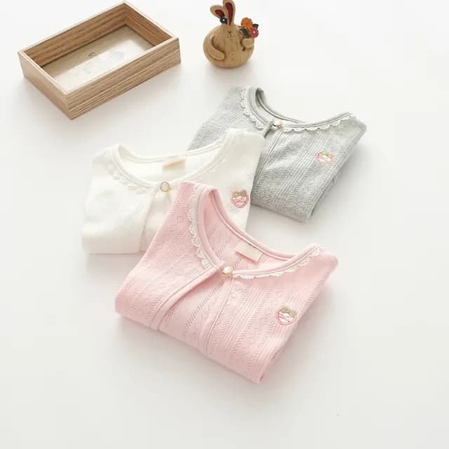 【橘魔法】草莓刺繡蕾絲滾邊簍空單扣小外套(短袖外套 蕾絲外套 女童 兒童 童裝 洋裝百搭 禮服)