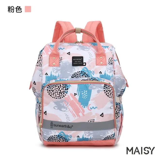 【MAISY】情人節禮物 日系塗鴉風格大容量媽咪包(現+預  粉色／綠色／灰色／藍色／黃色)