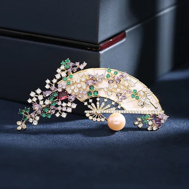【巴黎精品】情人節禮物 現貨+預購 胸針扇子胸花(珍珠鋯石復古別針女飾品p1ao60)