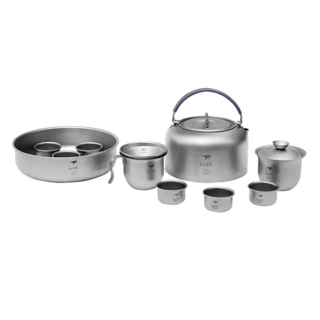 【Keith】鎧斯純鈦環保攜帶式全套茶具組 / Ti3900(鈦茶壺純鈦壺戶外露營沖泡茶壺杯漏盤蓋杯茶海)
