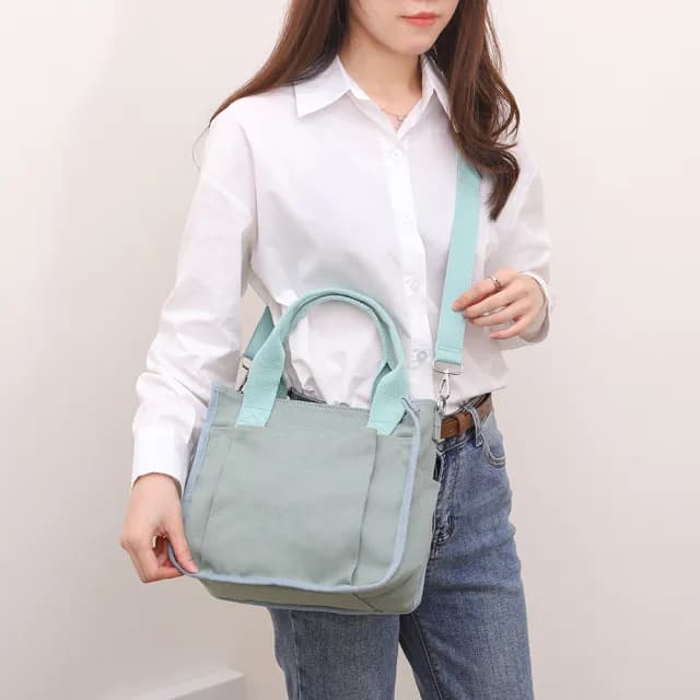 【ARION】情人節禮物 簡約百搭實用手提/斜背厚磅帆布包(淺綠色)