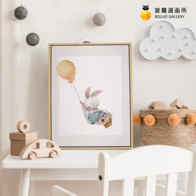 【菠蘿選畫所】小兔飛高高-70x100cm(手繪可愛療癒兔子掛畫/兒童房佈置/新居禮物/臥室擺設)