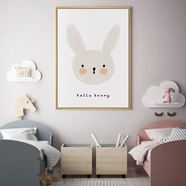 【菠蘿選畫所】與兔子打招呼-50x70cm(可愛童趣感兔子掛畫/兒童房佈置/幼兒園擺設/禮物)