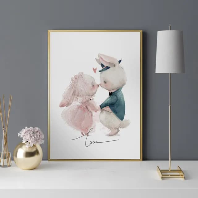【菠蘿選畫所】Yes I do! - 30x40cm(手繪情侶兔子掛畫/兔兔裝飾畫/居家佈置/交換禮物)