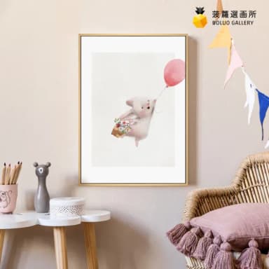 【菠蘿選畫所】幸福洋溢小兔子 - 42x60cm(北歐風可愛療癒兔子掛畫/兒童房佈置/新居禮物)