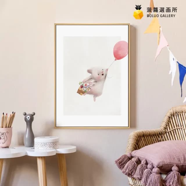 【菠蘿選畫所】幸福洋溢小兔子 - 30x40cm(北歐風可愛療癒兔子掛畫/兒童房佈置/新居禮物)