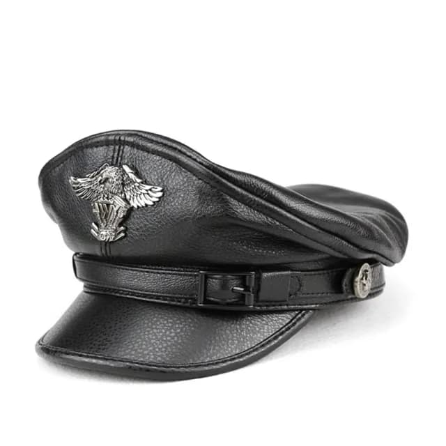 【巴黎精品】父親節禮物 船長帽哈雷帽真皮皮帽(復古龐克平頂牛皮男女帽子5色v1at38)
