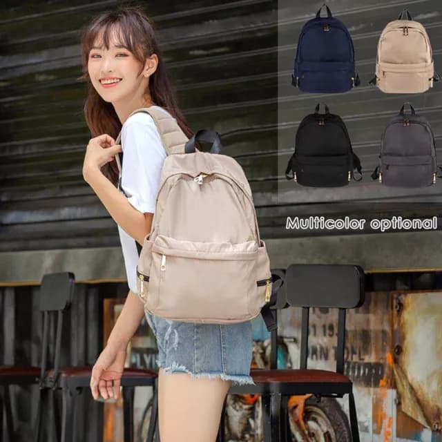 【米蘭精品】現貨+預購 後背包尼龍雙肩包(大容量防水多口袋純色女包包母親節情人節生日禮物4色74cr17)