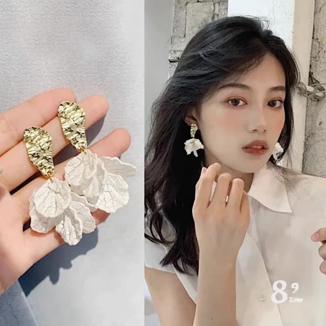 【89 zone】法式簡約貝殼裂紋度假風花瓣氣質 吊墜耳環 長款耳環 流蘇耳環 耳環(不挑款/混色隨機出貨)