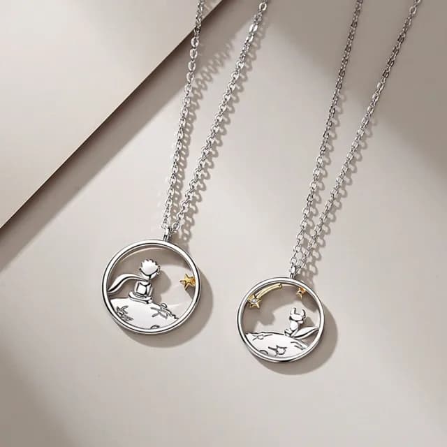 【米蘭精品】現貨+預購 925純銀項鍊情侶對鍊(小王子狐狸童話拋光生日聖誕節交換禮物74cj1)