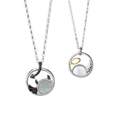 【米蘭精品】現貨+預購 925純銀項鍊情侶對鍊(惡魔天使貝母個性生日聖誕節交換禮物74cj47)
