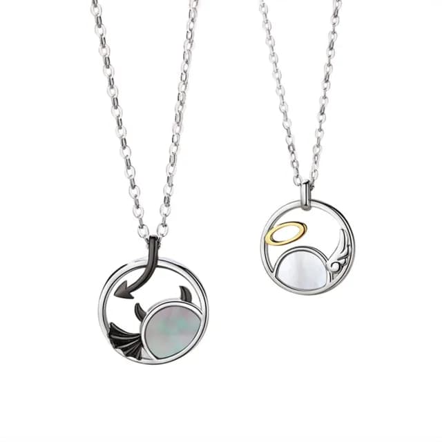 【米蘭精品】現貨+預購 925純銀項鍊情侶對鍊(惡魔天使貝母個性生日聖誕節交換禮物74cj47)