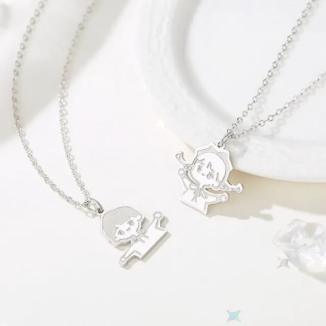 【米蘭精品】現貨+預購 925純銀項鍊情侶對鍊(兩小無猜可愛卡通生日聖誕節交換禮物74cj21)