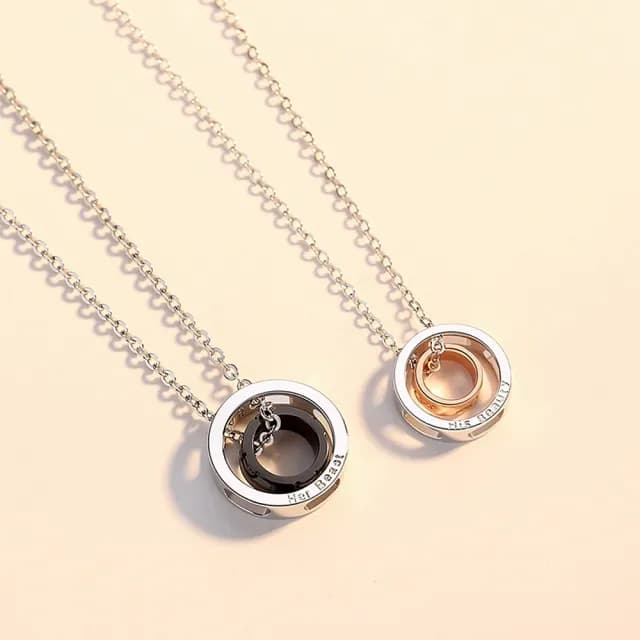 【米蘭精品】現貨+預購 925純銀項鍊情侶對鍊(美女與野獸圓圈拋光生日聖誕節交換禮物74cj25)