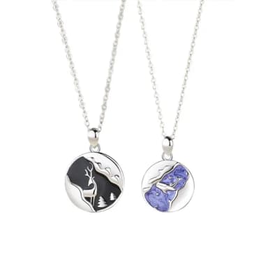 【米蘭精品】現貨+預購 925純銀項鍊情侶對鍊(鹿山鯨海琺瑯圓形生日聖誕節交換禮物74cj72)