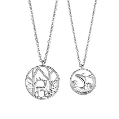【米蘭精品】現貨+預購 925純銀項鍊情侶對鍊(鯨與鹿森系浮雕圓形生日聖誕節交換禮物74cj50)
