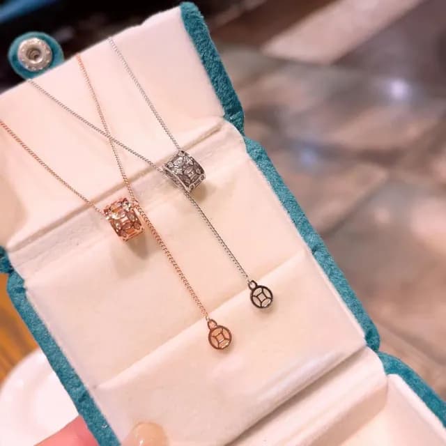 【VERDNIA】925純銀滾輪微鑲鑽吊墜項鍊精緻情人節禮物(銀色 玫瑰金)