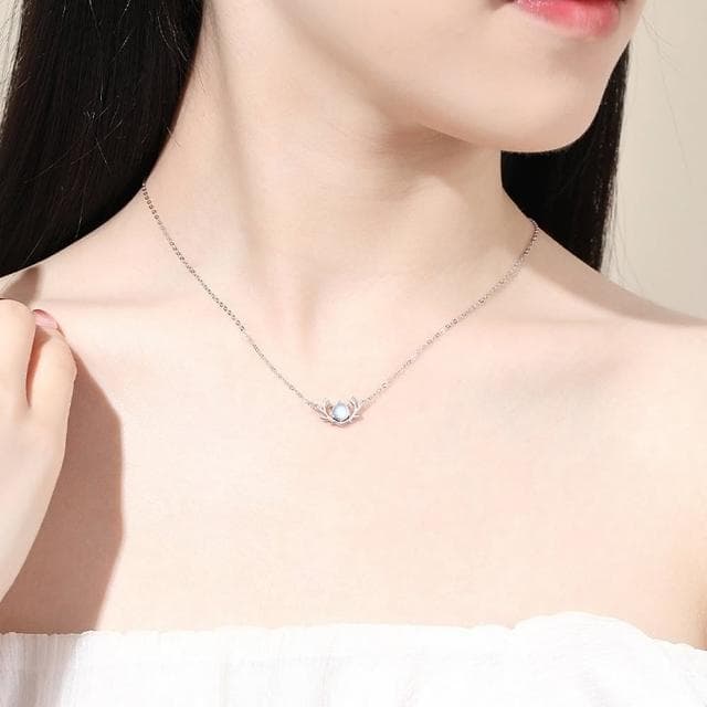 【米蘭精品】現貨+預購 925純銀項鍊月光石吊墜(一鹿有你鹿角鎖骨鍊生日聖誕節交換禮物女飾品2色74cj70)