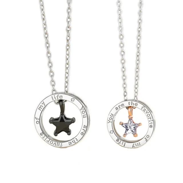 【米蘭精品】現貨+預購 925純銀項鍊情侶對鍊(星願五角星鑲鑽圓圈生日聖誕節交換禮物74cj34)