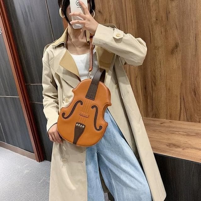 【I.Dear】歐美創意仿真小提琴PU皮革斜背雙肩後背包(交換禮物/聖誕/復古/音樂藝術)