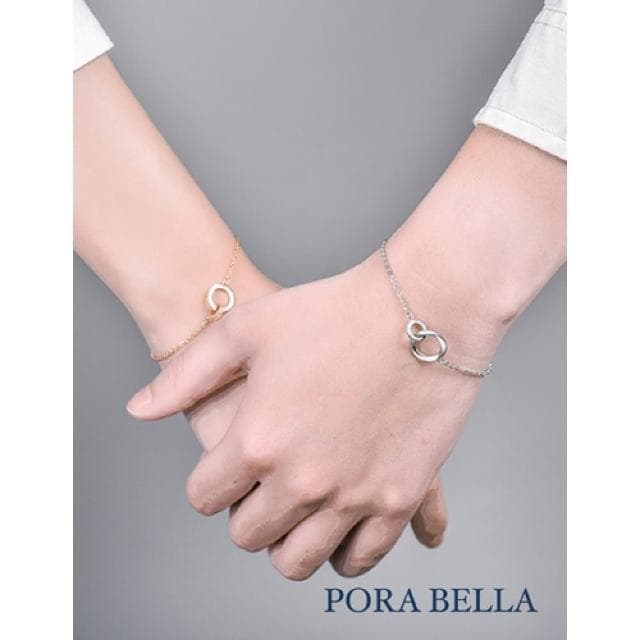 【Porabella】925純銀手鍊 情侶手鏈 白金玫瑰金雙環手鍊 情人節禮物 告白銀飾 Bracelet 一對販售