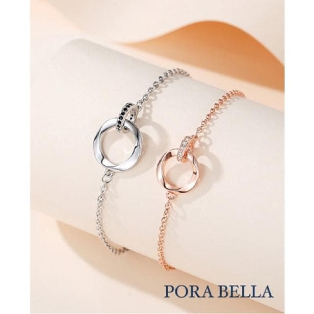 【Porabella】925純銀手鍊 情侶手鏈 白金玫瑰金雙環手鍊 情人節禮物 告白銀飾 Bracelet 一對販售