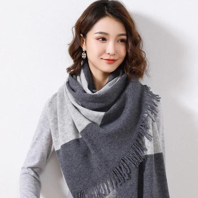 【米蘭精品】現貨+預購 100%羊毛圍巾保暖披肩(拼色百搭流蘇女配件情人節生日聖誕節交換禮物7色74dl62)