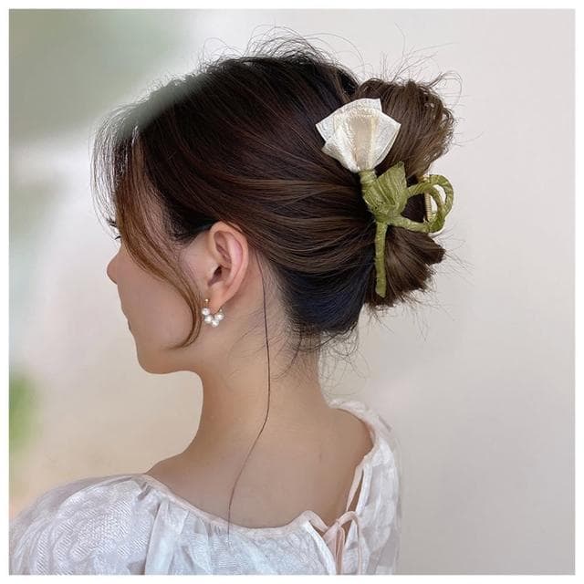 【HaNA 梨花】母親節禮物 韓國粉色愛戀．手工緞帶鬱金香抓夾(抓夾 韓國髮夾 鯊魚夾)