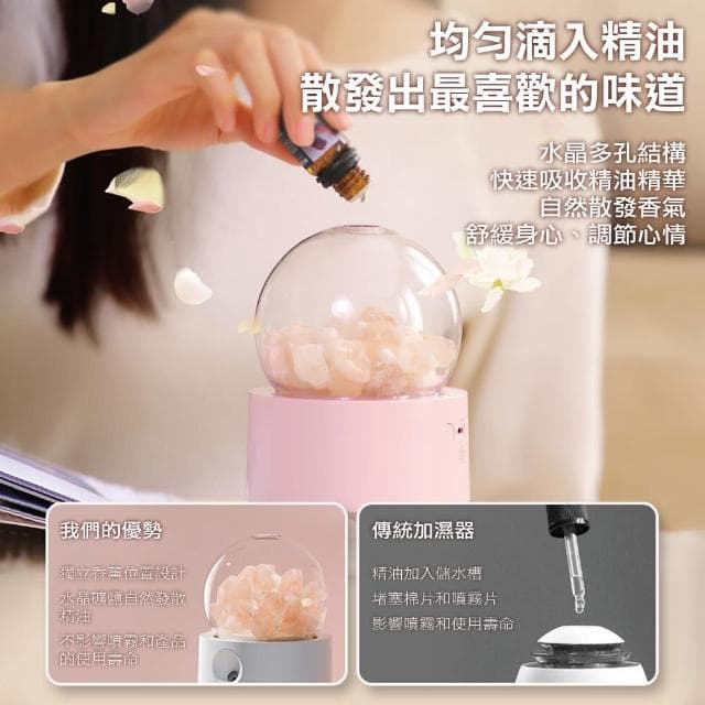 【居家新生活】水晶擴香石 水晶療癒擴香燈 小夜燈 精油香薰燈(水晶香薰燈 霧化加濕器)