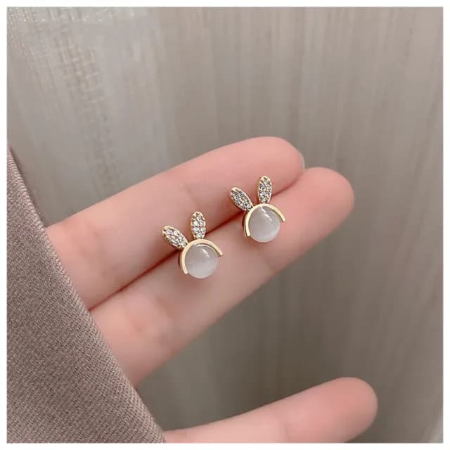 【HaNA 梨花】韓國迎兔年．小錢兔微鑲水鑽兔子耳環(針式耳環 耳飾 耳圈 耳釘 耳扣)
