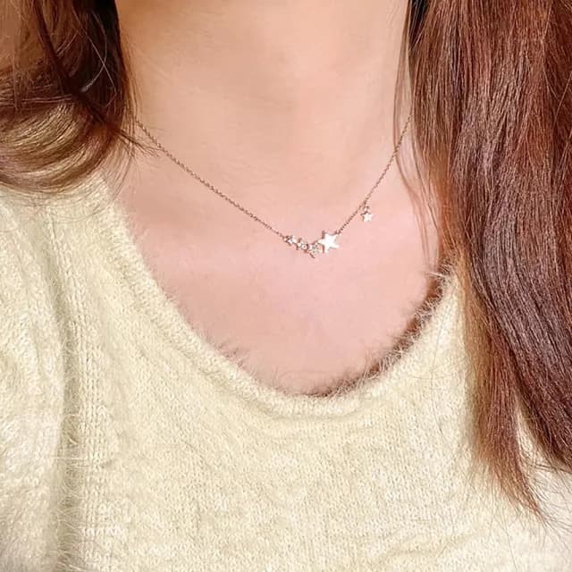 【Umi】韓式東大門簡約奢華時尚優雅百搭銀項鍊180(浪漫天空星星造型微鑲鑽 韓劇 精緻情人節禮物)