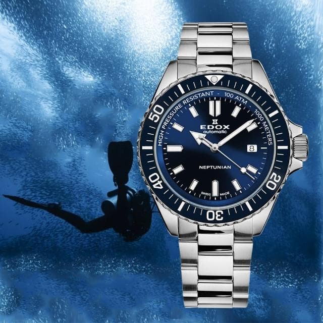 【EDOX 伊度】Neptunian 海神特別版 1000米潛水機械錶 送禮 禮物 推薦(E80120.3BUM.BUF)