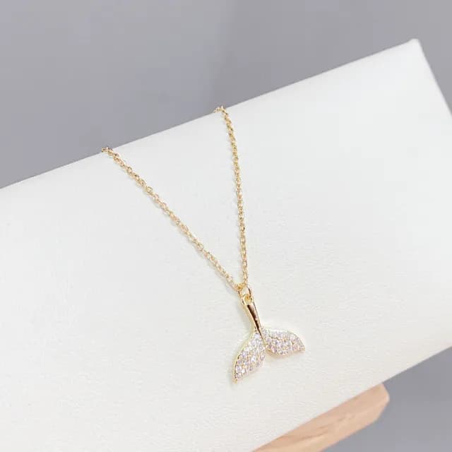 【Umi】韓式東大門簡約奢華時尚優雅百搭銀項鍊0166(閃耀鑲鑽浪漫人魚尾巴 韓劇 精緻情人節禮物)