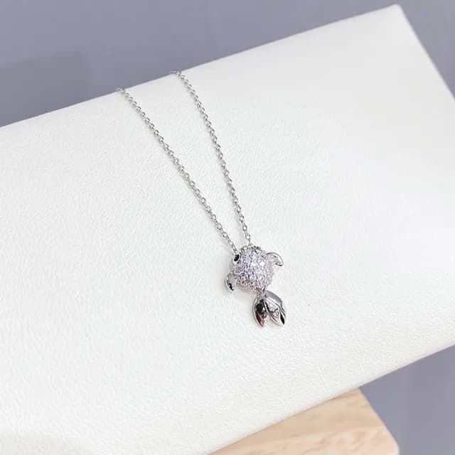 【Umi】韓式東大門簡約奢華時尚優雅百搭銀項鍊(浪漫金魚造型微鑲鑽 韓劇 精緻情人節禮物)