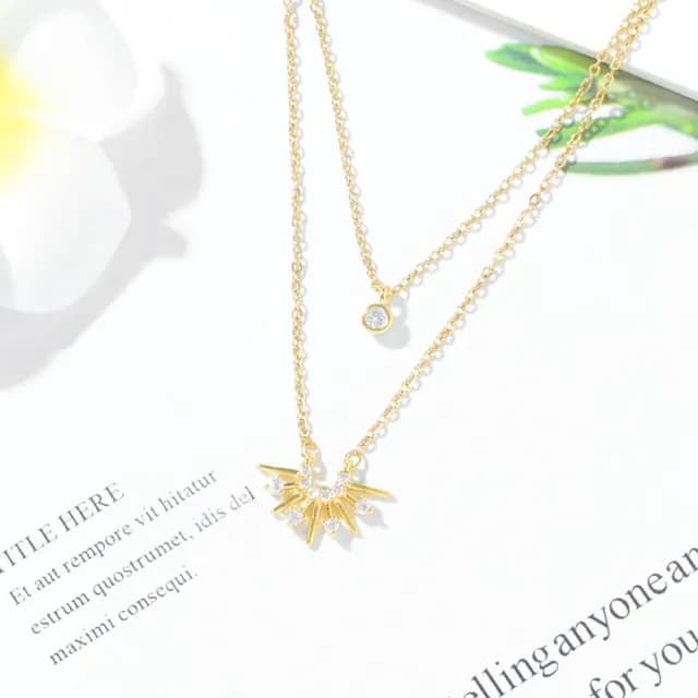 【Umi】韓式東大門簡約奢華時尚優雅百搭銀項鍊300(日出日落雙層微鑲鑽幸運單鑽 韓劇 精緻情人節禮物)