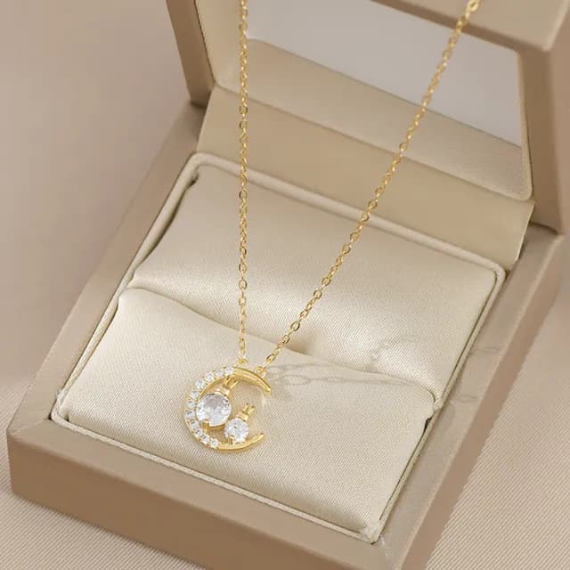 【Umi】韓式東大門簡約奢華時尚優雅百搭銀項鍊63030(浪漫月亮微鑲鑽兔子單鑽 韓劇 精緻情人節禮物)