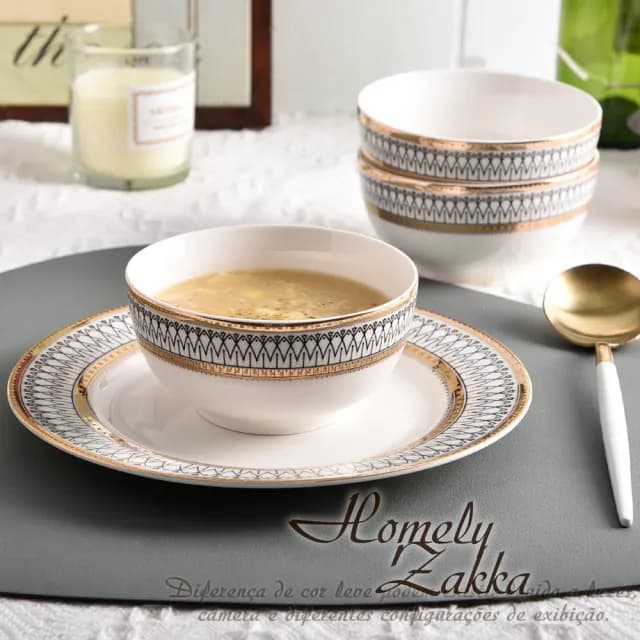 【Homely Zakka】歐式復古描金陶瓷餐盤碗餐具_大圓湯碗20cm(湯盤 餐具 餐盤 盤子 器皿)