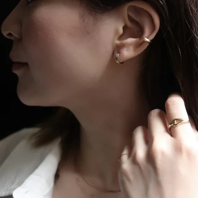 【CHARIS & GRACE 佳立思珠寶】14K金 耳環 造型雙環耳扣耳環＿內徑 8.5 mm