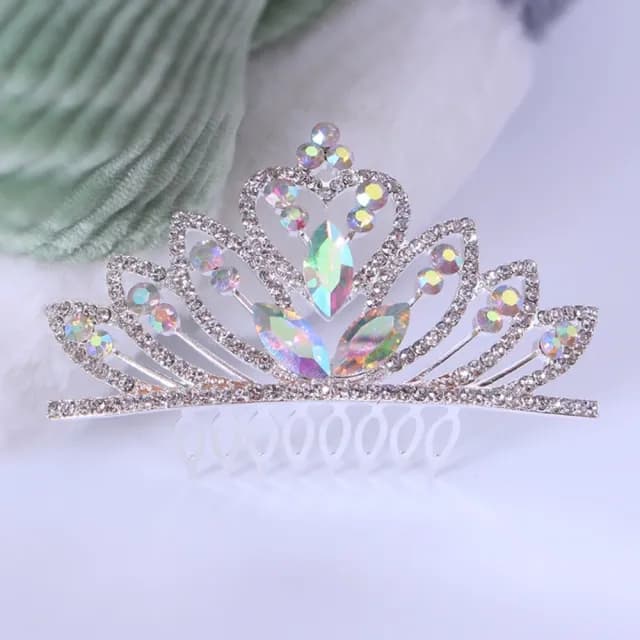 【橘魔法】菱形炫彩水鑽公主皇冠髮插(銀色 飾品 髮飾 女童 童裝 花童 禮服 畢業典禮)