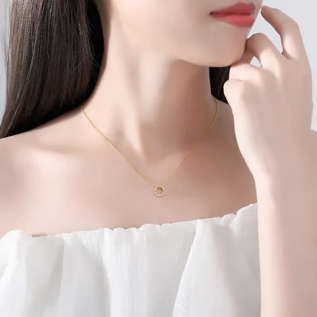 【VERDNIA】925純銀簡約奢華時尚優雅百搭純銀微鑲鑽項鍊單圈圓圈永恆的愛微鑲鑽(銀色)