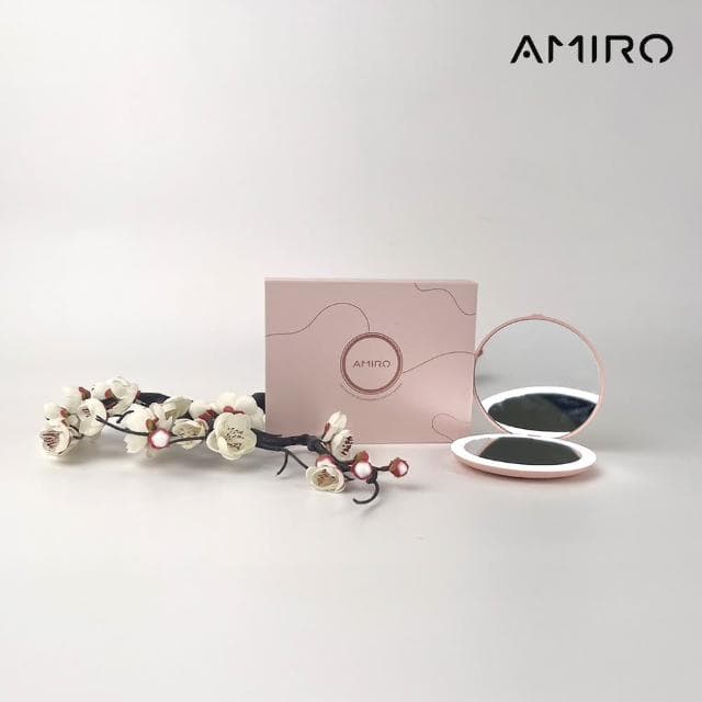 【AMIRO】LED燈 隨身化妝鏡 粉色(隨身鏡 情人節禮物   新年禮物)