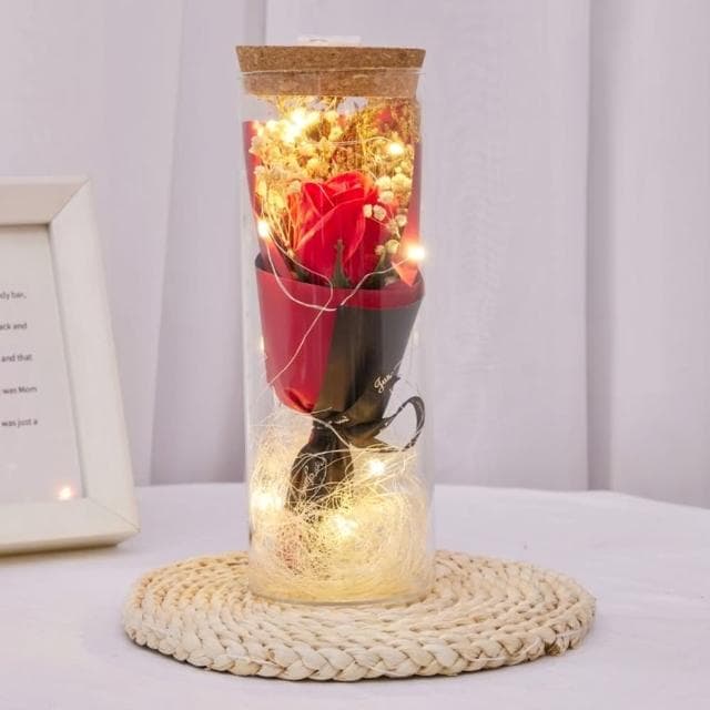 【天使愛美麗】玻璃瓶玫瑰永生花 乾燥花 仿真花(聖誕節 發光禮物 情人節 母親節  告白 生日禮物 婚禮)