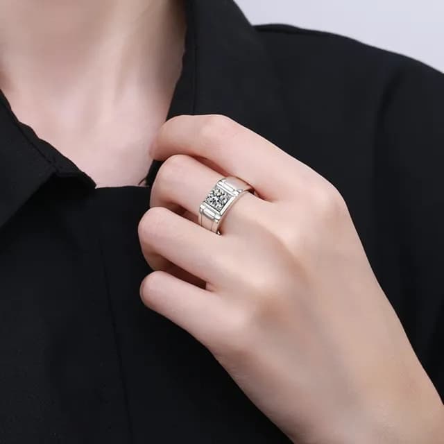 【巴黎精品】現貨+預購 莫桑石戒指925純銀開口戒(1ct莫桑鑽大戒面拋光生日情人節禮物男飾品v1ae111)