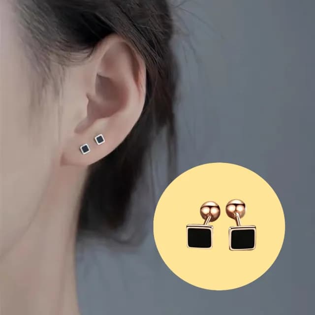 【A&R】韓版s925純銀迷你方形款轉珠耳環 兩色任選(鎖珠 螺絲耳扣 鎖式 情人節 生日禮物)