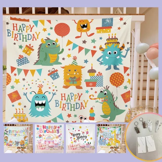 【WIDE VIEW】150x130cm韓風Ins生日背景裝飾掛布(附安裝包 生日掛布 生日背景布 生日布景 生日佈置/TP-SR)